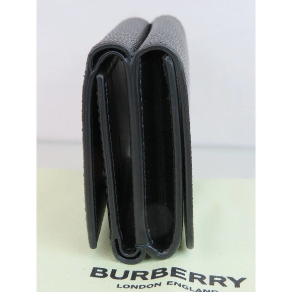 $480 BURBERRY LARK BLACK GRAINED LEATHER GOLD TB LOGO COMPACT TRIFOLD WALLET - Picture 12 of 15